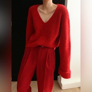 Commense Knit Solid V-neck Long Sleeve Sweater - size XLarge